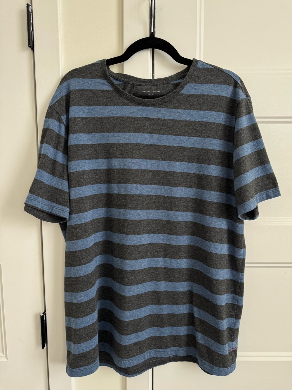 Daniel Buchler Blue & Grey Striped Casual Short Sleeve Tee